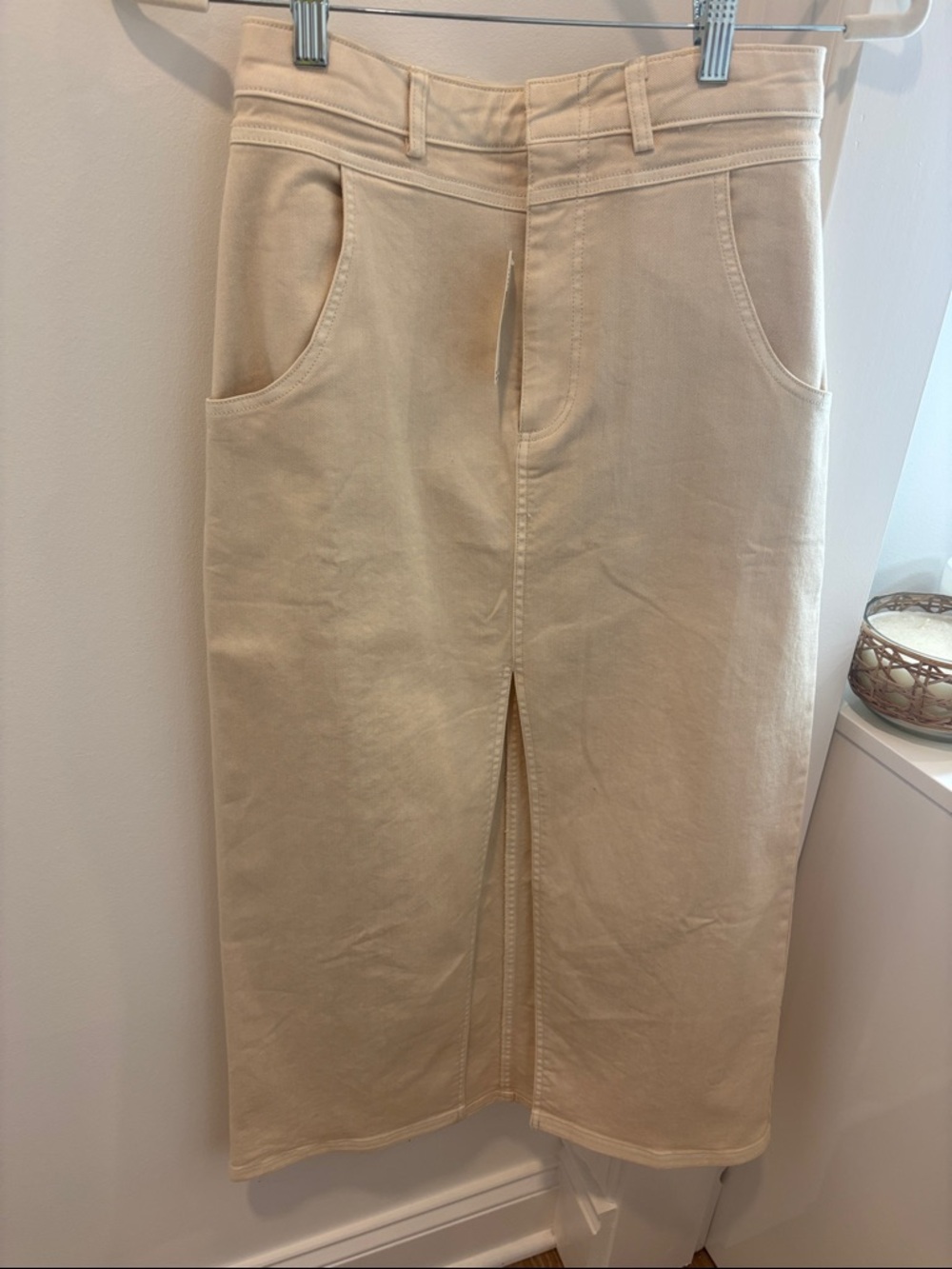 NWT Anthropologie Cream Denim Slit skirt 4